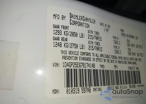 2007 Dodge Caravan Se z USA, uszkodzony, nr VIN 1D4GP25E67B174148